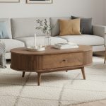 MAKARE 120cm Fluted Wooden Coffee Table-Walnut