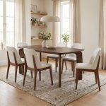 MONVA 6 Seater Full Solid Wood Dining Set-Walnut
