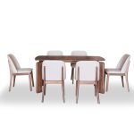 MONVA 6 Seater Full Solid Wood Dining Set-Walnut - Image 2