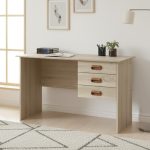 PAMELA 120cm 3 Drawers Writing Desk With Key Lock-Oak - Image 2
