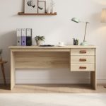 PAMELA 150cm 3 Drawers Writing Desk With Key Lock-Oak