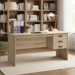 PAMELA 150cm 3 Drawers Writing Desk With Key Lock-Oak - Image 2