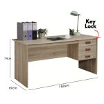 PAMELA 150cm 3 Drawers Writing Desk With Key Lock-Oak - Image 4