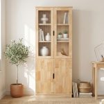 ROWLANDS 2 Glass Door Wooden Bookcase-Natural