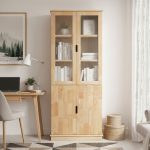 ROWLANDS 2 Glass Door Wooden Bookcase-Natural - Image 2