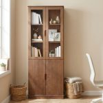 ROWLANDS 2 Glass Door Wooden Bookcase-Walnut
