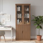 ROWLANDS 2 Glass Door Wooden Bookcase-Walnut - Image 2