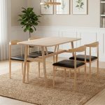 SIENNA 4 Seater Metal Dining Set-Oak