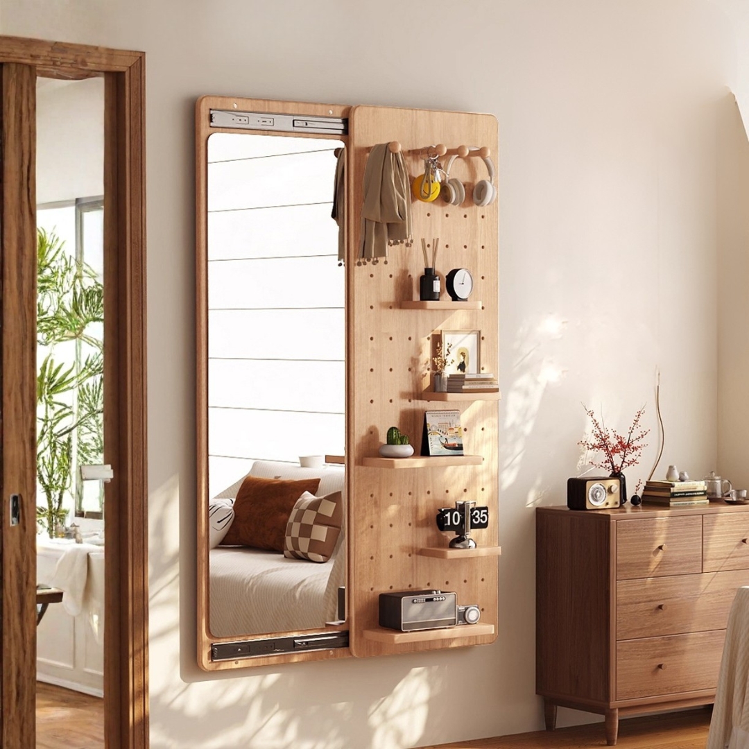 YAZMINA BEECH-1 YAZMINA Pegboard With Hidden Mirror-Beech - Image 1