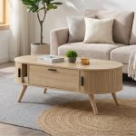 ZANE 120cm Fluted Sliding Door Coffee Table-Oak