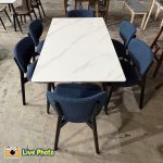 ELDA 6 Seater Sintered Stone Dining Set-Blue - Image 5