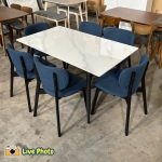ELDA 6 Seater Sintered Stone Dining Set-Blue - Image 6
