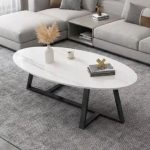 FUSE 120cm Oval Shaped Sintered Stone Coffee Table-White - Image 2