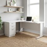 HELLY 150-180cm L Shaped With Pedestal Melamine Executive Table - Image 2