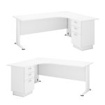 HELLY 150-180cm L Shaped With Pedestal Melamine Executive Table - Image 3