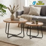 KAYSA 2 In 1 Round Nesting Coffee Table Set-Oak