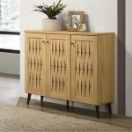 KOVERTOL 3 Door Weaving Door Shoe Cabinet-Oak - Image 2
