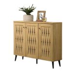 KOVERTOL 3 Door Weaving Door Shoe Cabinet-Oak - Image 4