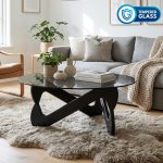 LANGLEY D80cm Round Glass Top Coffee Table-Black