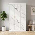 MAVIS 3 Door Metal Wardrobe-White Marble
