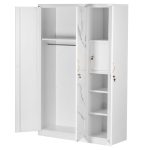 MAVIS 3 Door Metal Wardrobe-White Marble - Image 4