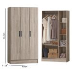 MESMIRA 3 Door Wardrobe-White Oak - Image 4