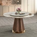 PRISCILLA Artificial Marble 6 Seater Round Dining Set-Walnut - Image 2