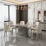 QUINN Artificial Marble 6 Seater Dining Set-Cream