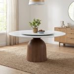 ROSALIE Artificial Marble 6 Seater Round Dining Set-Walnut - Image 2
