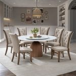 ROSALIE Artificial Marble 6 Seater Round Dining Set-Walnut