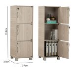 CODEY 3 Door Storage Cabinet With Key Lock-Grey Line - Image 7