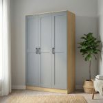 FENKEL 3 Door Soft Closing Wardrobe-Oak+Grey - Image 2