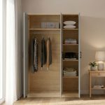 FENKEL 3 Door Soft Closing Wardrobe-Oak+Grey - Image 4