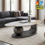 JEFCRUZ 130cm Oval Shaped Coffee Table-Metal Gun