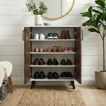 BERYL 2 Door Shoe Cabinet-White+Walnut - Image 2