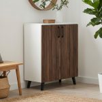 BERYL 2 Door Shoe Cabinet-White+Walnut - Image 3