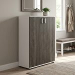 CITRINE 2 Door Shoe Cabinet-White+Grey Oak - Image 2