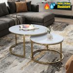 CT612 Artificial Marble Nesting Coffee Table-Gold Chrome