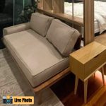 DAIKIN 3 Seater Japandi Wooden Sofa-Light Brown Fabric - Image 3