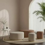 KENTU Danny Fabric Round Pouf Stool-2 Colors - Image 2