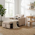 LEAH 1 Seater Easy Clean Fabric Sofa Bed-Light Brown - Image 2