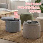 LILLE Storage Round Pouf Stool-4 Colors - Image 2