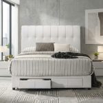 LUSSON Queen & King Size Drawer Bed Frame-Cream