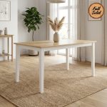 PETRA 140cm Full Solid Dining table-Natural+White