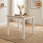 PETRA 80x80cm Full Solid Dining table-Natural+White