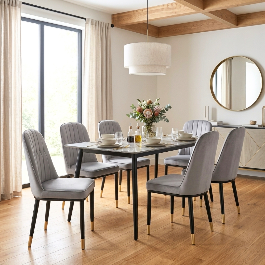 UPTEN 6S-4 UPTEN 6 Seater Sintered Stone Dining Set-Grey - Image 1