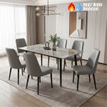 VELENTINA 6 Seater Sintered Stone Dining Set-Grey