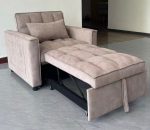 LEAH 1 Seater Easy Clean Fabric Sofa Bed-Light Brown - Image 7
