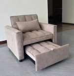 LEAH 1 Seater Easy Clean Fabric Sofa Bed-Light Brown - Image 8