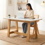 TETAN 140x80cm Sintered Stone Study Desk-Oak - Image 2